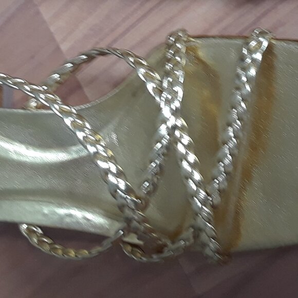 Zara Gold Square Toe Strappy Sandals - Picture 8 of 9